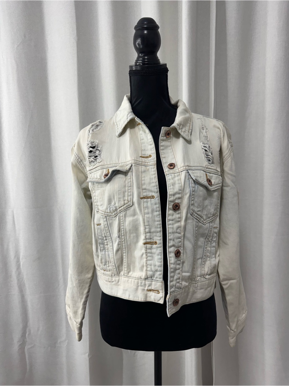 Forever 21 Off-White Distressed Denim Jacket